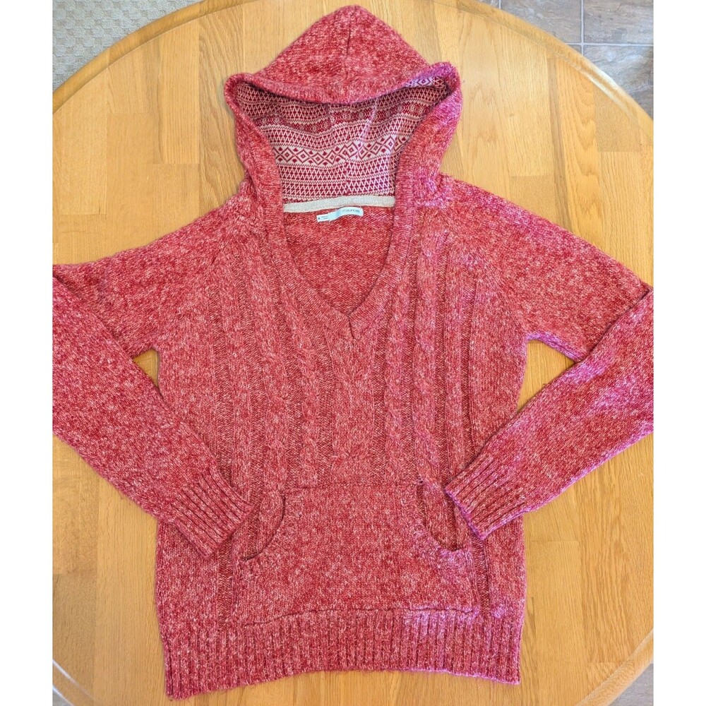 Maurices Sweater Women M Cable Chunky Knit Speckled Red Long Sleeve Hooded Knit